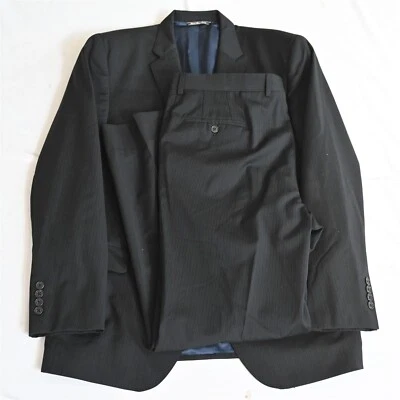 Jack Victor 44R 38x34 Black Stripe Nepal CT 100% Wool Mens Jacket Pants Suit - Image 1 of 4