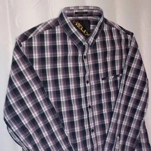 Helix Shirt Mens XL Modern Fit Casual Button Up Purple Plaid Long Sleeve - Picture 1 of 14
