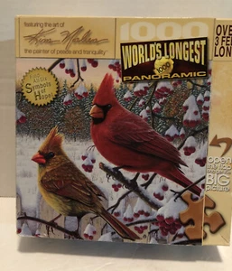 1000 piece Puzzle Kim Norlien White Crimson Morning Panoramic Cardinals Complete - Picture 1 of 5