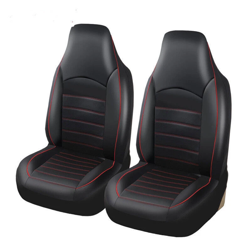 Car Front High Back Bucket Seat Covers Set - Black Synthetic Leather 3 Color 2X — 第 1/4 张图片