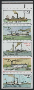 US 1989 SC# 2405a - 2409a - Steamboats - Booklet Pane of 5 Stamps - M-NH # 170 - Picture 1 of 2