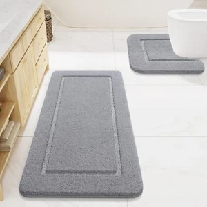 Bathroom Rug Set Light Grey Soft Bath Rug Set 2 Piece Set Toilet Mat U-Shaped... - Picture 1 of 7