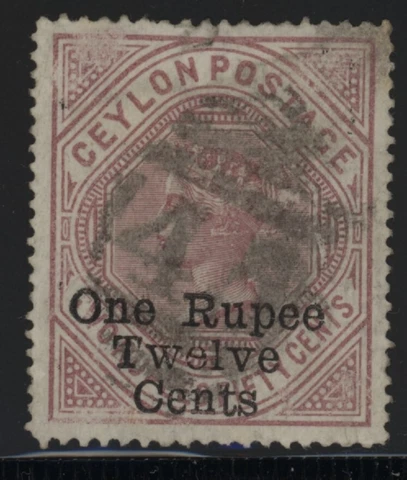 Ceylon Queen Victoria 1 Rupee 12c on 2 Rupee 50c dull rose OP stamp SG 176 Cover