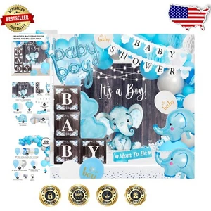 Durable Elephant Baby Shower Full Set - Prestrung Banners & Elegant Tablecloth - Picture 1 of 10