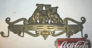 ANTIQUE CJO JUDD BRONZE CAST IRON BULLDOG HOOK KEY CHAIN TIE WALL ART RACK DOG - Picture 1 of 5