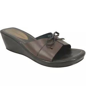 Women's Montego Bay Club Brown Leather Wedge Slip-On Sandals Shoes size 7M - Picture 1 of 7
