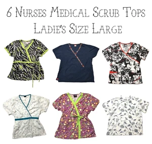 6 Medical Nurses Scrub Tops Koi Dickies and More Womens Size L Large Multicolors - Picture 1 of 18