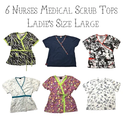 6 Medical Nurses Scrub Tops Koi Dickies and More Womens Size L Large Multicolors - Image 1 of 4