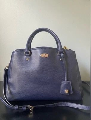 COACH Margot Crossbody Carryall Satchel Bag Navy Blue Crossgrain Leather F34607 - Image 1 of 4