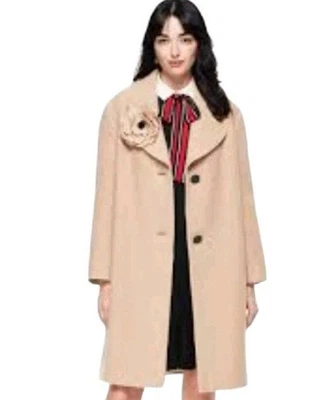 Kate Spade Boucle Wool Coat Womens Size 12 Tan Poppy Old Money Mid-length Preppy - Image 1 of 4