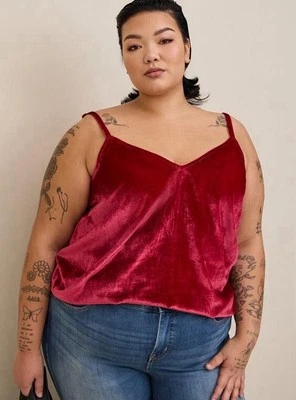 Nuevo con etiquetas Torrid Sophie Rojo Terciopelo Cami Bufón Rojo Talla 0 Foto 1 de 4
