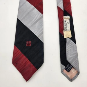 Givenchy Gentleman Paris Diagonal Striped Red Silver Black Designer Tie Silk - Picture 1 of 8