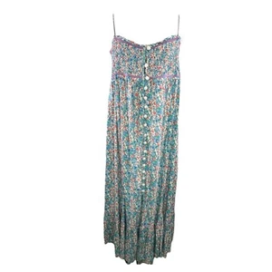 Free People XL Molly Jo blau Blumen Blüten Knopfleiste Hängerchen Maxi Sommerkleid - Bild 1 von 11