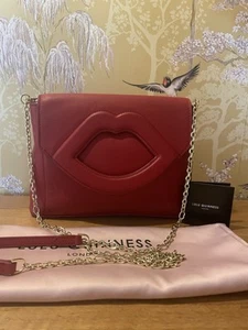 LULU GUINNESS EMERY CUT OUT LIPS BAG in Soft Red Leather BRAND NEW/DUST BAG - Picture 1 of 5