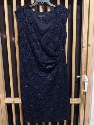 Vestido Dressbarn Para Mujer 14 Azul Marino Encaje Lentejuelas Funda Cuello en V Acanalado Cóctel Fiesta Foto 1 de 4