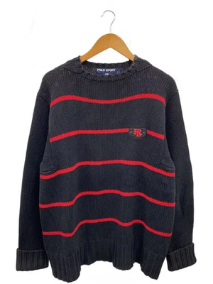 POLO SPORT груди логотип нашивка вязаный свитер (толстый), размер L, хлопок, черный, в полоску - Изображение 1 из 4