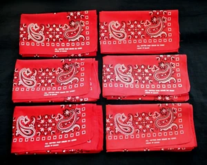 6 Vintage RN13960 Cotton Red Paisley Handkerchiefs Bandanas Face Scarf-BR - Picture 1 of 4