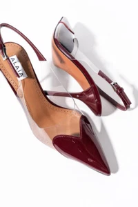 Alaia Heels Le Coeur 90mm Slingback Patent Leather Kitten Shoes Red 36 37 38 - Picture 1 of 2