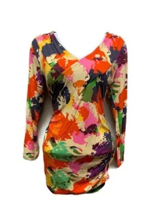 CAbi Splash 893 Gr. M Langarmshirt abstrakt Blumen gerafft Aquarell V-Ausschnitt - Bild 1 von 7