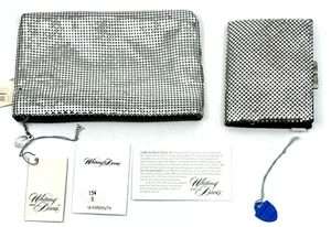 NOS Vintage Pair Silver Mesh Handbag Clutch Change Purse Whiting and Davis Tags - Picture 1 of 20