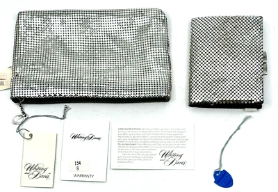 Nuevo de Lote Antiguo Par de Malla Plateada Bolso de Mano Bolso sin asas Cambio Monedero Whiting y Etiquetas Davis Foto 1 de 4