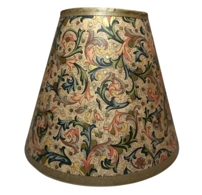 Vintage Italian Florentine Paper Lamp Shade Bell Shape Candle Clip Floral & Gold - Image 1 of 4