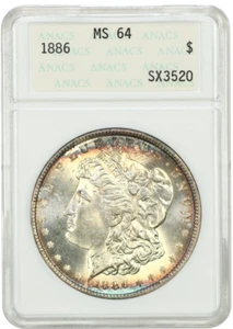 1886 Morgan Silver Dollar ANACS MS-64 ANA Soapbox Holder Toning Both Sides - Picture 1 of 4