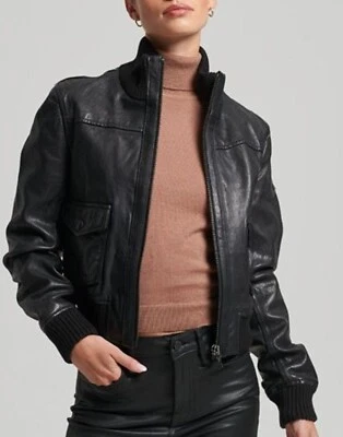 Black Leather Jacket Women Bomber/Flight Jacket Pure Lambskin Size S M L XL XXL - Image 1 of 4