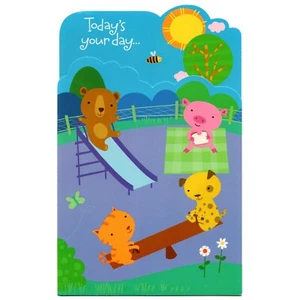 Süße GEBURTSTAGSKARTE FÜR KIND, Tierpark Picknick von American Greetings + Umschlag - Bild 1 von 4