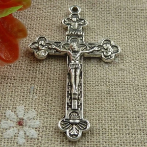 Free Ship 40pcs tibetan silver Jesus cross charms pendant 46X28mm L-1655 - Picture 1 of 4