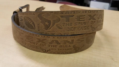Houston Texans Crazy Horse Embossed Slogan Mens Leather Belt Brown Tan NFL 34 40 Cover