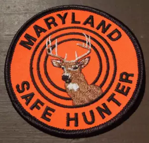 Large 3.5 Inch Maryland Safe Hunter Blaze Orange Iron On Patch w/ 11 Point Deer - Picture 1 of 5