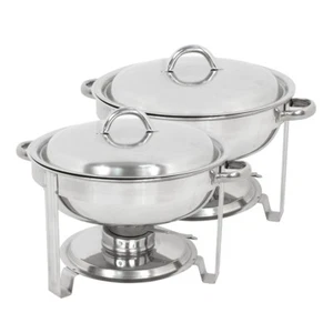 2 Pack Round Chafing Dish 5 Quart Stainless Steel Full Size Tray Buffet Catering - Picture 1 of 6