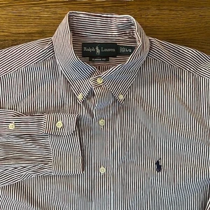 Polo Ralph Lauren Classic Fit Button Down Shirt Mens L Maroon White Striped - Picture 1 of 8