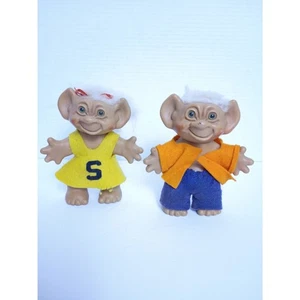 1960’s Troll Dolls Uneeda Wishnik Vintage 5.5" Cheerleader Troll and Lil Dude - Picture 1 of 15