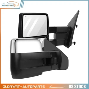 For 07-14 F150 Chrome Power Heated Puddle Turn Signal Side Towing Mirrors Pair - Picture 1 of 11