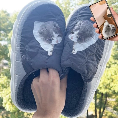 Zapatillas Personalizadas Cualquier Foto Personalizadas Gato Perro Regalo Navidad Invierno Cálidas Interior Foto 1 de 4
