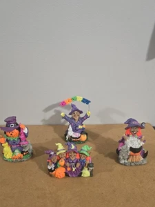 Y2K Vintage Halloween Neon Witch Culdron Trick Or Treat Figure Lot Of 4 - Picture 1 of 9