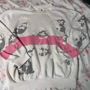 Vintage 80er Active Elements Katzengarn Pullover Pulli Damen S 23x23 rosa gestreift - Bild 1 von 7