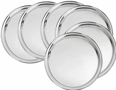 Stainless Steel Dinner Plates Mirror Finish 24 Gauge Kitchen Dia 11"Set of 6 PCS - Image 1 of 4