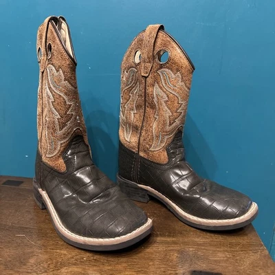 Botas de Vaquero Old West Niños Punta Cuadrada Imitación Aligátor Azul Marrón 13d  Foto 1 de 4