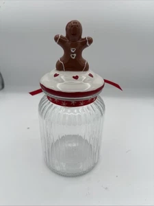 Bote de pan de jengibre de Navidad con tapa tarro de galletas de vidrio 9"" tapa de cerámica - Imagen 1 de 3