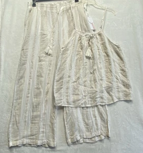 Japna Ropa de Dormir Mujer Nuevo con Etiquetas Tostado/Blanco Rayas XL 2 Piezas Pijama Algodón Bolsillos - Imagen 1 de 21
