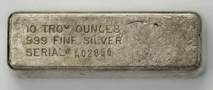 Maker Unknown 10oz .999 Fine Silver Bar Serial # A02850 DC-7077 - Picture 1 of 3