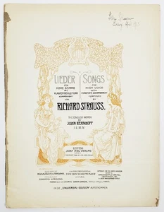 Richard Strauss – Songs for High Voice & Piano (1894) Sheet Music 1894 Verlag - Picture 1 of 4