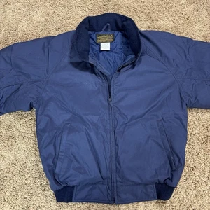 Vintage Eddie Bauer Navy Blue Goose Down Puffer Bomber Jacket Made In USA Sz M - Picture 1 of 16