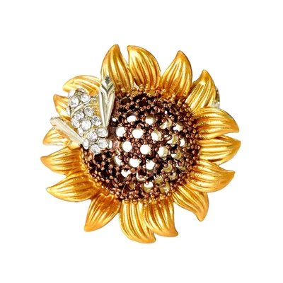 Broche Girasol Abeja Estrás Tono Dorado Flor Prendedor, Joyería Verano Unisex Regalo Foto 1 de 4