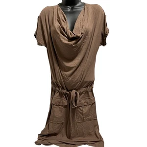 Vintage Venus Size Medium Brown Cowl Neck Short Sleeve Dress - Picture 1 of 7