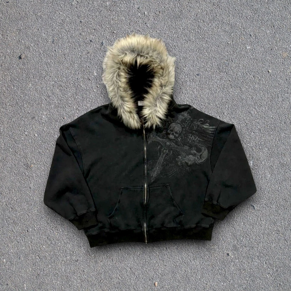 Sudadera con capucha y cremallera de piel Y2K para hombre/mujer talla mediana Foto 1 de 2