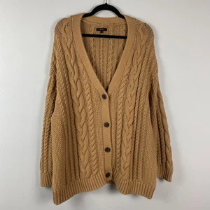 Quince 100% Organic Cotton Oversized Cable Knit Cardigan in Camel Size Large - Picture 1 of 8